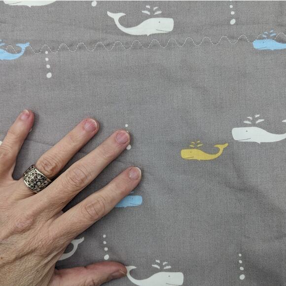 NEW BABY BLANKET Handmade Cotton & Flannel 35x41 Colorful Spouting Whales Fabric - Picture 4 of 6